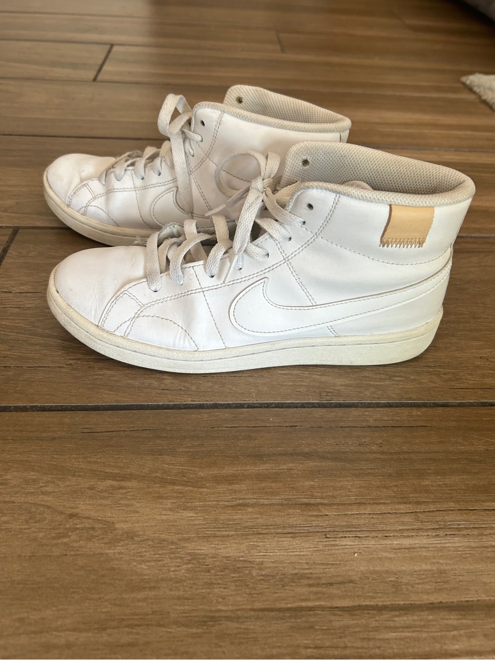 Nike Women’s White High-Top Leather Sneakers with Tan Accent